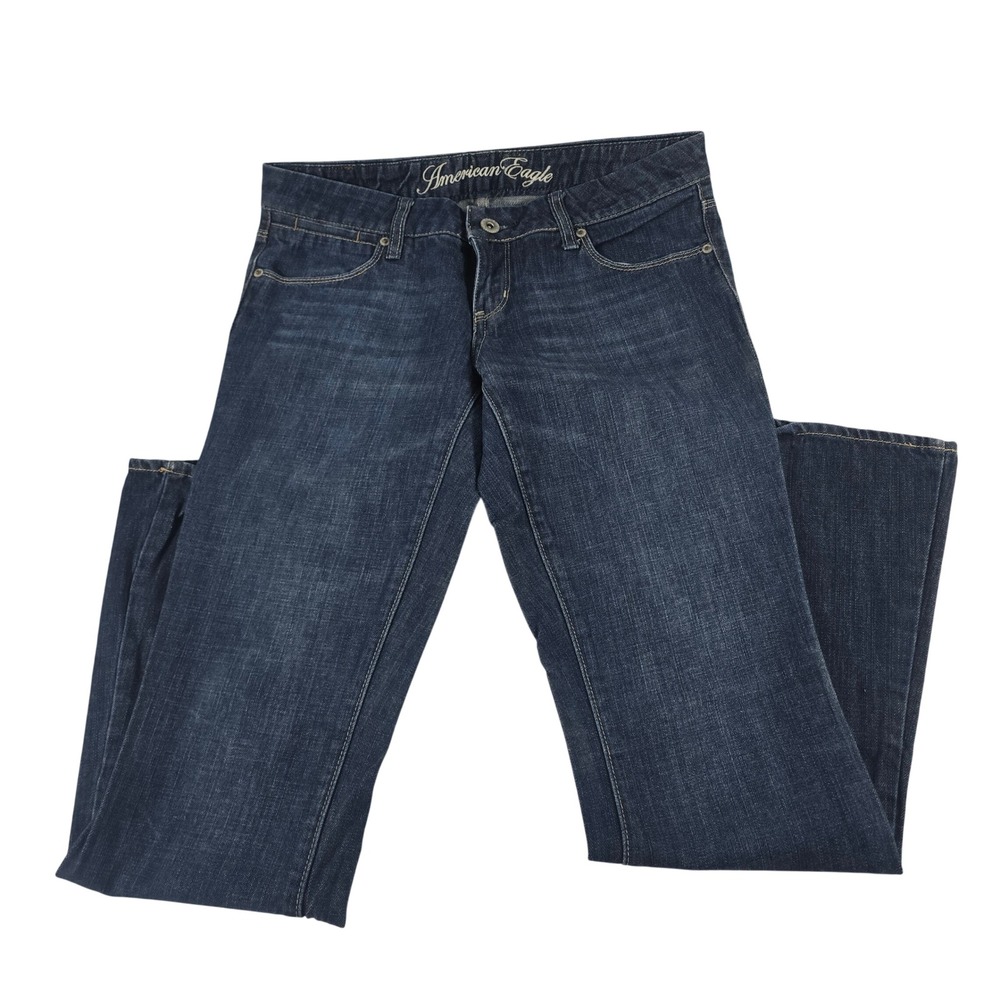 American Eagle Real Flare Jeans Womens 6 Regular Dark Wash Low Rise Wide Leg